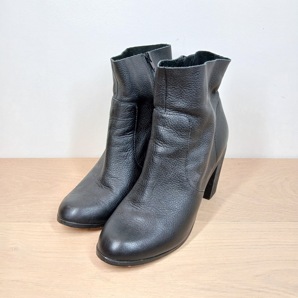 Dr. Scholl's Ankle Boot Women 10 Black Leather Block Heel Zip Classic Minimalist
